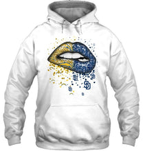 Load image into Gallery viewer, Los Angeles Chargers and San Diego Padres glitter pattern sexy lips t shirt