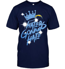 Load image into Gallery viewer, Los Angeles Chargers crown haters gonna hate glitter pattern t shirt