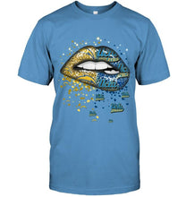 Load image into Gallery viewer, Los Angeles Chargers and UCLA Bruins glitter pattern sexy lips t shirt