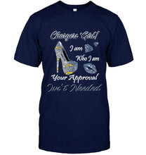 Load image into Gallery viewer, Los Angeles Chargers girl i am who i am your approval isn't needed high heel lips diamond glitter pattern t shirt