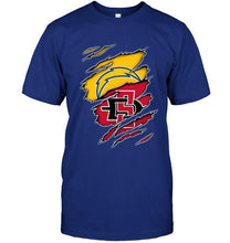 Load image into Gallery viewer, Los Angeles Chargers and San Diego State Aztecs layer under ripped shirt