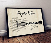 Load image into Gallery viewer, Talking Heads psycho killer lyric guitar typography signed poster canvas