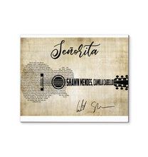 Load image into Gallery viewer, Shawn Mendes Senorita ft camila cabello lyric guitar typography signed canvas