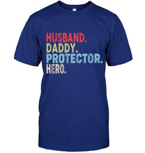 Load image into Gallery viewer, Husband daddy protector hero retro Black T Shirt
