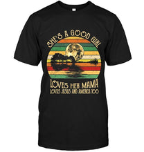 Load image into Gallery viewer, She's good girl loves Mama Jesus and America too jungle guitar moon T Shirt