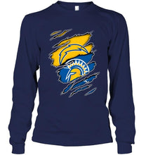 Load image into Gallery viewer, Los Angeles Chargers and San Jose State Spartans layer under ripped shirt