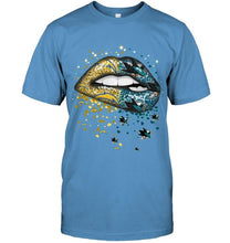 Load image into Gallery viewer, Los Angeles Chargers and San Jose Sharks glitter pattern sexy lips t shirt