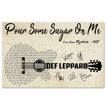 Load image into Gallery viewer, Def Leppard Pour some sugar on me lyric guitar typography signed poster