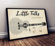 Load image into Gallery viewer, of monsters and men little talks lyric guitar typography signed poster canvas