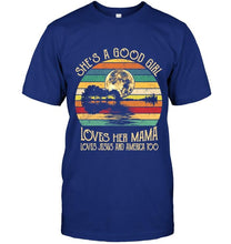 Load image into Gallery viewer, She's good girl loves Mama Jesus and America too jungle guitar moon T Shirt