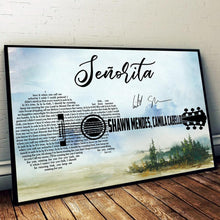 Load image into Gallery viewer, senorita shawn mendes camila cabello guitar typography signed poster canvas