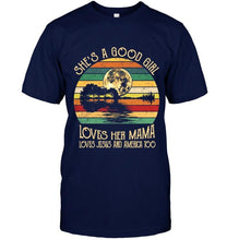Load image into Gallery viewer, She's good girl loves Mama Jesus and America too jungle guitar moon T Shirt