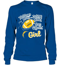Load image into Gallery viewer, touch down lovin defense yellin team supportin Los Angeles Chargers girl shirt