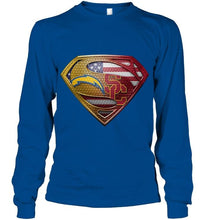 Load image into Gallery viewer, Los Angeles Chargers and USC Trojans superman american flag layer shirt