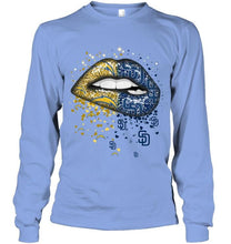 Load image into Gallery viewer, Los Angeles Chargers and San Diego Padres glitter pattern sexy lips t shirt