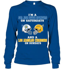 Load image into Gallery viewer, I'm San Jose State Spartans on saturdays and Los Angeles Chargers on sundays shirt