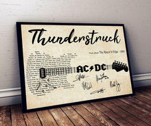 Load image into Gallery viewer, ac dc thunderstruck lyric guitar typography signed poster canvas