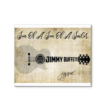 Load image into Gallery viewer, Jimmy buffett Son of a son of a sailor lyric guitar typography signed canvas