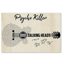 Load image into Gallery viewer, Talking Heads psycho killer lyric guitar typography signed poster