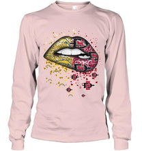 Load image into Gallery viewer, Los Angeles Chargers and San Diego State Aztecs glitter pattern sexy lips t shirt