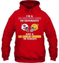 Load image into Gallery viewer, I'm San Diego State Aztecs on saturdays and Los Angeles Chargers on sundays shirt