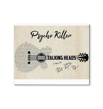 Load image into Gallery viewer, Talking Heads psycho killer lyric guitar typography signed canvas