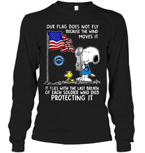 Load image into Gallery viewer, Flag does not fly because wind moves it It flies with breath of soldier died protecting it los angeles chargers snoopy shirt