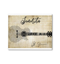 Load image into Gallery viewer, Shawn Mendes Senorita ft camila cabello lyric guitar typography signed canvas