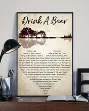 Load image into Gallery viewer, luke bryan drink a beer lyric heart typography guitar jungle poster canvas