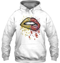 Load image into Gallery viewer, Los Angeles Chargers and USC Trojans glitter pattern sexy lips t shirt