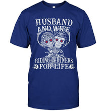 Load image into Gallery viewer, Husband and wife riding partners for life skeleton Black T Shirt