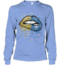 Load image into Gallery viewer, Los Angeles Chargers and Los Angeles Dodgers glitter pattern sexy lips t shirt