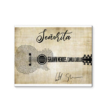 Load image into Gallery viewer, Shawn Mendes Senorita ft camila cabello lyric guitar typography signed canvas