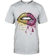Load image into Gallery viewer, Los Angeles Chargers and Los Angeles Angels glitter pattern sexy lips t shirt