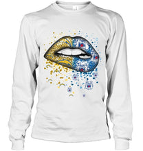 Load image into Gallery viewer, Los Angeles Chargers and Fresno State Bulldogs glitter pattern sexy lips t shirt