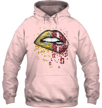 Load image into Gallery viewer, Los Angeles Chargers and Stanford Cardinal glitter pattern sexy lips t shirt