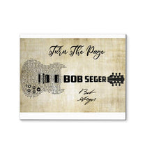 Load image into Gallery viewer, Bob Seger Turn the page lyric guitar typography signed canvas