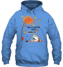 Load image into Gallery viewer, Life is better with los angeles chargers snoopy sleeping under autumn tree shirt