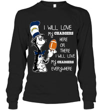 Load image into Gallery viewer, I will love my Los Angeles Chargers here or there love everywhere the cat fan simpson shirt