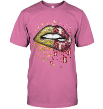 Load image into Gallery viewer, Los Angeles Chargers and Stanford Cardinal glitter pattern sexy lips t shirt
