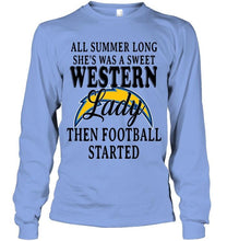 Load image into Gallery viewer, All summer long she's sweet western lady then football started Los Angeles Chargers shirt