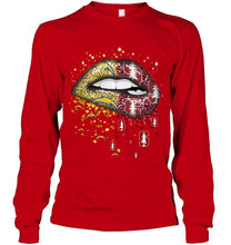 Load image into Gallery viewer, Los Angeles Chargers and Stanford Cardinal glitter pattern sexy lips t shirt