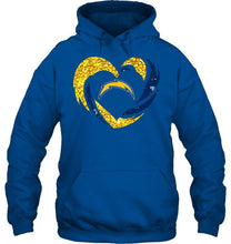 Load image into Gallery viewer, Los Angeles Chargers heart love golden glitter pattern hurricane shirt