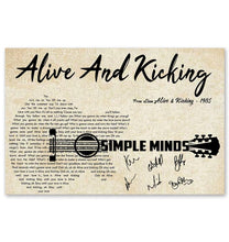 Load image into Gallery viewer, Simple Minds Alive and kicking lyrics guitar typography signed poster