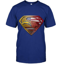 Load image into Gallery viewer, Los Angeles Chargers and USC Trojans superman american flag layer shirt