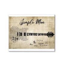 Load image into Gallery viewer, Lynyrd Skynyrd simple man lyric guitar typography band member signed canvas