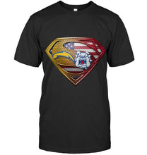 Load image into Gallery viewer, Los Angeles Chargers and Fresno State Bulldogs superman american flag layer shirt