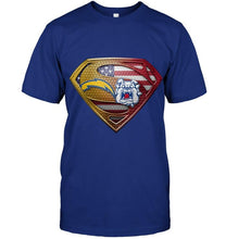 Load image into Gallery viewer, Los Angeles Chargers and Fresno State Bulldogs superman american flag layer shirt