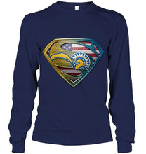 Load image into Gallery viewer, Los Angeles Chargers and San Jose State Spartans superman american flag layer shirt