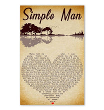 Load image into Gallery viewer, Lynyrd Skynyrd simple man lyric heart typography guitar jungle poster
